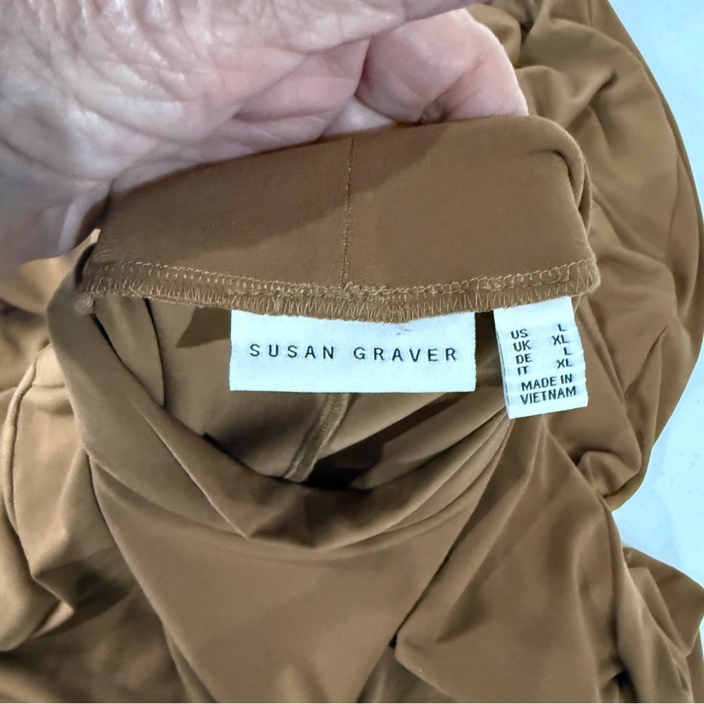 Susan Graver Liquid Knit Dress A-Line Long Sleeves Mock Neck Gold Women’s Size L - Picture 2 of 9
